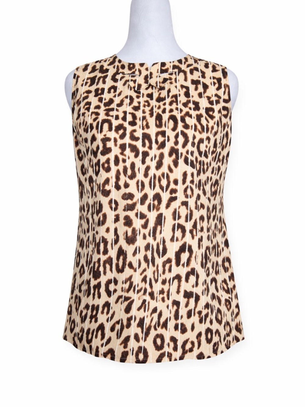 Cabi Ginger Leopard Print Stripe Sleeveless Blouse Cutout Bow Tank‎ 3070 Size XS